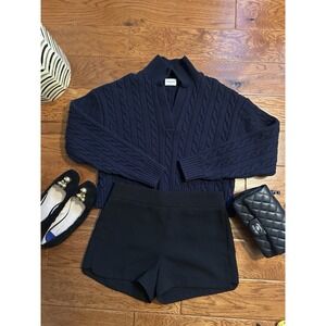 Aritzia Sunday Best Navy Cable Lottie Sweater Merino Wool Size M